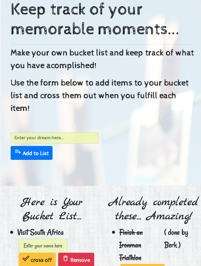 Bucket List using Sequelize